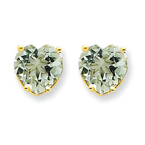 3.6 Carat 14K Gold 8mm Heart Green Amethyst Earring