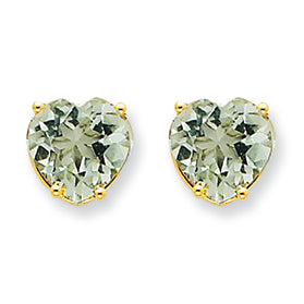 3.5 Carat 14K Gold 8mm Heart Green Amethyst Earring