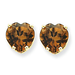 3.2 Carat 14K Gold 8mm Heart Smokey Quartz Earring