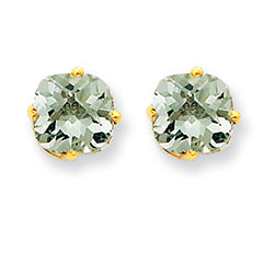 1.9 Carat 14K Gold 6mm Cushion Green Amethyst Earring