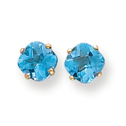 2.2 Carat 14K Gold 6x6mm Cushion Blue Topaz Checker earring