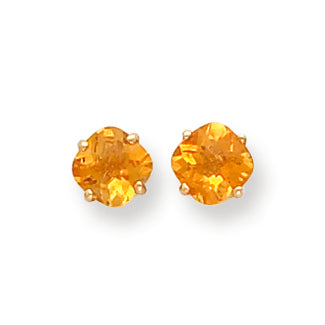 1.6 Carat 14K Gold 6x6mm Cushion Citrine Checker earring