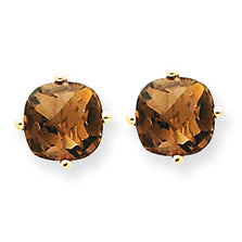 1.9 Carat 14K Gold 6mm Cushion Smokey Quartz Earring