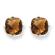 1.8 Carat 14K Goldw 6mm Cushion Smokey Quartz Earring