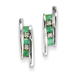 0.3 Carat 14K White Gold Diamond and Emerald Earrings