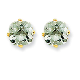 3 Carat 14K Gold 7mm Cushion Green Amethyst Earring