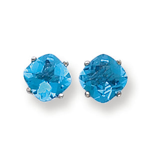 4.5 Carat 14K White Gold 7x7mm Cushion Blue Topaz Checker earring