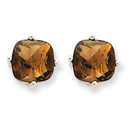 2.8 Carat 14K Goldw 7mm Cushion Smokey Quartz Earring