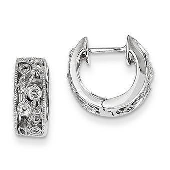 0.1 Carat 14K White Gold Diamond Floral Design Hoop Earrings