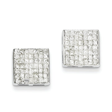1.4 Carat 14K White Gold Princess Diamond Screwback Earrings