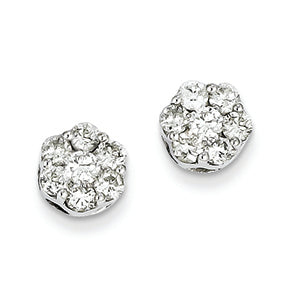 1.1 Carat 14K White Gold Diamond Cluster Screwback Earrings