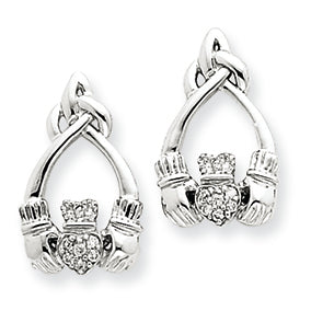 0.1 Carat 14K White Gold Diamond Claddagh Post Earrings