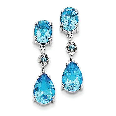 8.4 Carat 14K White Gold Blue Topaz Dangle Earrings