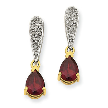 1.8 Carat 14K Gold Garnet & Diamond Dangle Earrings