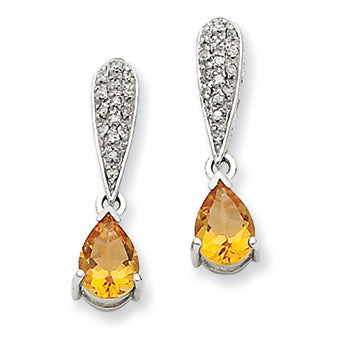 1.3 Carat 14K White Gold Citrine & Diamond Dangle Post Earrings