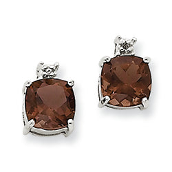 1.6 Carat 14K White Gold Smokey Quartz & Diamond Post Earrings