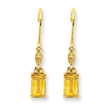1 Carat 14K Gold Citrine & Diamond Dangle Earrings