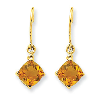 1.8 Carat 14K Gold Citrine & Diamond Dangle Earrings