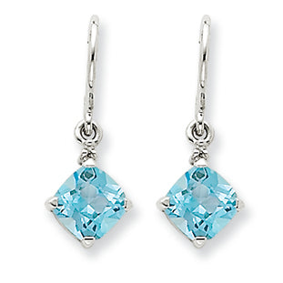 2.2 Carat 14K White Gold Blue Topaz & Diamond Dangle Earrings