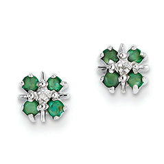0.3 Carat 14K White Gold Emerald & Diamond Post Earrings