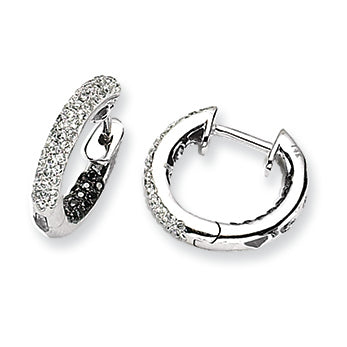 0.4 Carat 14K White Gold Black and White Diamond Hinged Hoop Earrings