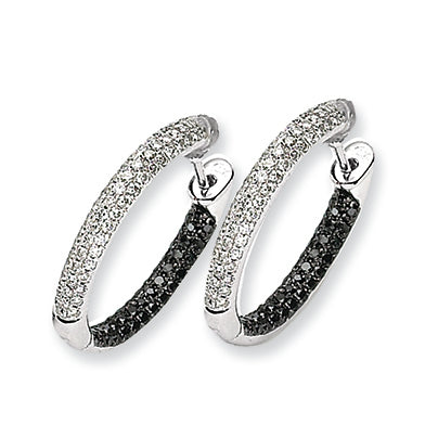 0.9 Carat 14K White Gold Black and White Diamond Hinged Hoop Earrings