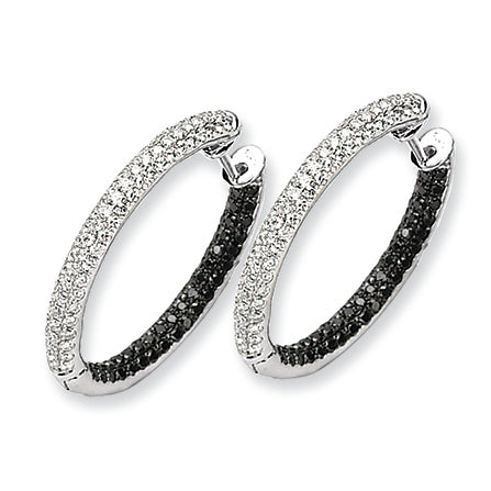 1.5 Carat 14K White Gold Black and White Diamond Hinged Hoop Earrings