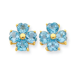 2.4 Carat 14K Gold Heart-shaped Swiss Blue Topaz Flower Post Earrings