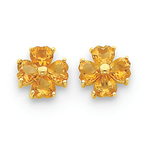 1.7 Carat 14K Gold Heart-shaped Citrine Flower Post Earrings