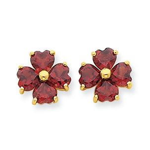 2.4 Carat 14K Gold Heart-shaped Garnet Flower Post Earrings