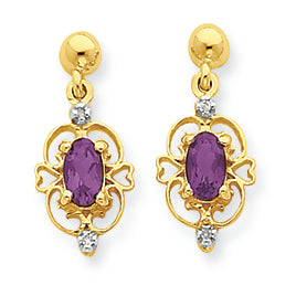0.4 Carat 14K Gold & Rhodium Marquise Amethyst & Diamond Dangle Post Earrings