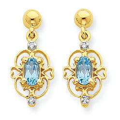 0.6 Carat 14K Gold & Rhodium Marquise Blue Topaz Diamond Dangle Post Earrings