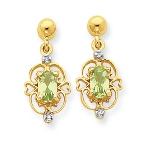 0.5 Carat 14K Gold & Rhodium Marquise Peridot & Diamond Dangle Post Earrings
