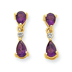 0.7 Carat 14K Gold & Rhodium Double Pear Amethyst & Diamond Dangle Earrings