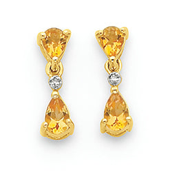 0.6 Carat 14K Gold & Rhodium Double Pear Citrine & Diamond Dangle Post Earrings