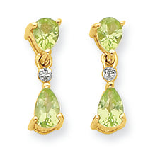 0.8 Carat 14K Gold & Rhodium Double Pear Peridot & Diamond Dangle Post Earrings