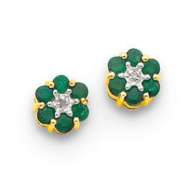 0.3 Carat 14K Gold & Rhodium Emerald & Diamond Post Earrings