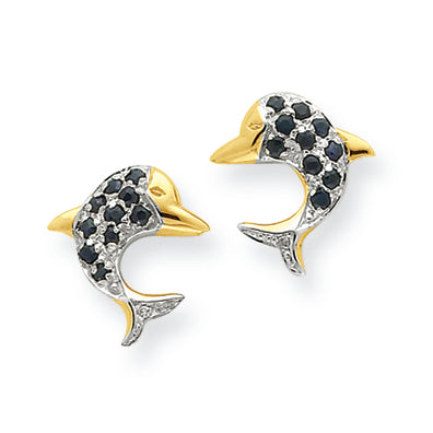 0.5 Carat 14K Gold & Rhodium Marquise Sapphire & Diamond Dolphin Post Earrings