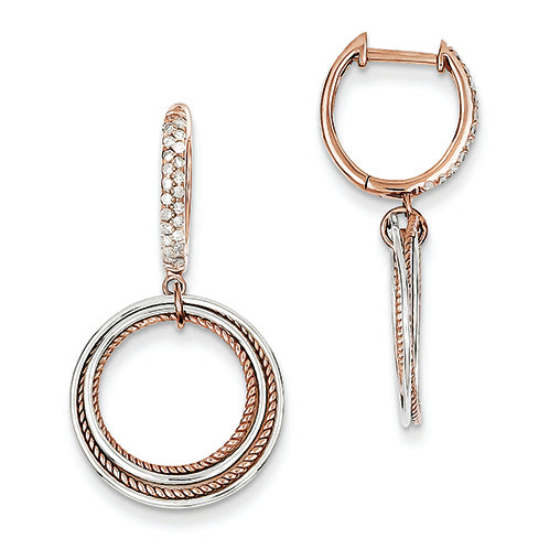 0.2 Carat 14K Gold White and Rose Gold Diamond Hinged Hoop Circle Dangle Earrings