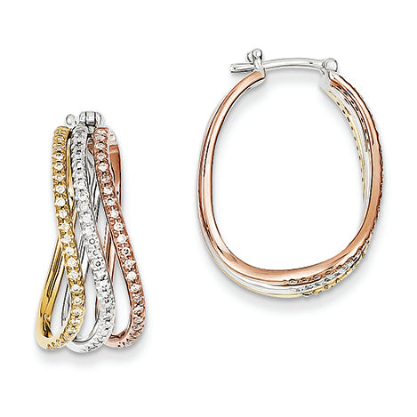 0.5 Carat 14K Gold Tri-color Gold Diamond Hoop Earrings