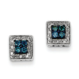 0.3 Carat 14K White Gold White & Blue Diamond Square Post Earrings