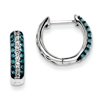 0.6 Carat 14K White Gold White & Blue Diamond Hinged Hoop Earrings
