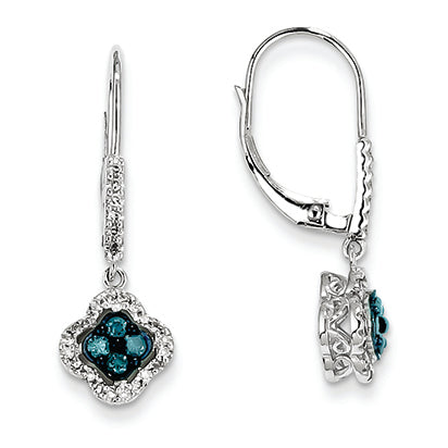 0.4 Carat 14K White Gold White & Blue Diamond Dangle Leverback Earrings