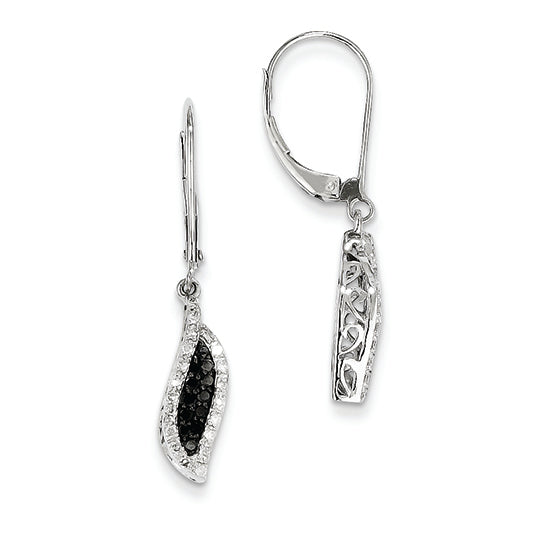 0.3 Carat 14K White Gold White & Black Diamond Dangle Leverback Earrings