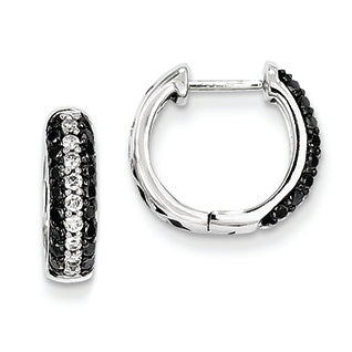 0.6 Carat 14K White Gold White & Black Diamond Hinged Hoop Earrings