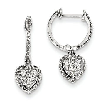 0.5 Carat 14K White Gold and Diamond Heart Hinged Hoop Earrings