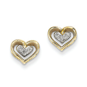 14K Gold Yellow Gold Diamond Heart Post Earrings