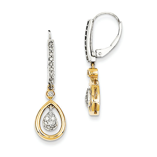0.3 Carat 14K Gold Two-tone Oval Cluster Diamond Leverback Earrings