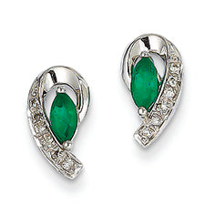 0.4 Carat 14K White Gold Diamond & Emerald Earrings