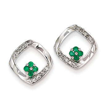 0.3 Carat 14K White Gold Diamond & Emerald Earrings